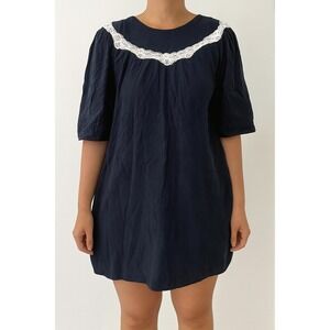 Women's Black Lace Trim Tunic Top Size M Casual‎ Spring